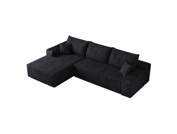 ELVORIN Canapé d'angle modulable réversible compressé 3 places 270 x 175 x 83 cm tissu corduroy noir sans montage chaise longue