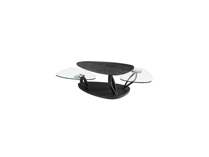 Ausziehbarer, flexibler Design Keramik Couchtisch „Magnolias“ Titan/Transparent Akante Design