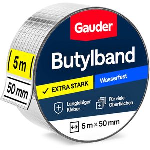 Gauder Dichtungsband BT-5x50, Alu-Butylband, selbstklebend, wasserdicht, silber, 50mm x 5m