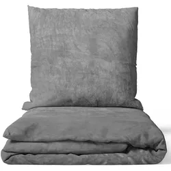 NYVI Winter Bettwäsche Set DreamScience Cashmere Touch - Kuschelweich & Wärmend - Mit Reißverschluss 135x200 + 80x80 cm grau
