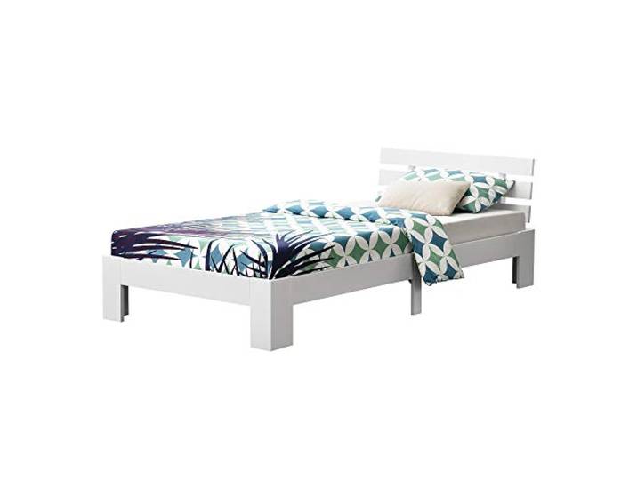 [en.casa] Holzbett Nivala mit Kopfteil und Lattenrost 120x200 cm Bettgestell bis 150 kg Jugendbett Gästebett Bettrahmen Kiefernholz Weiß