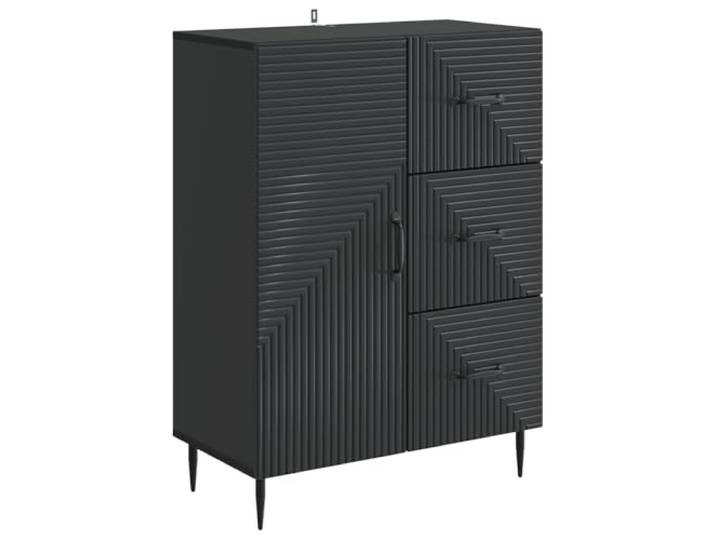 HGFDVCMR Sideboard Schwarz 66x34,5x89,5 cm Holzwerkstoff Kommode Stilvolle Anrichte für Wohnzimmer und Flur mit 3 Fächern sowie Tür für Ordnung im Alltag.