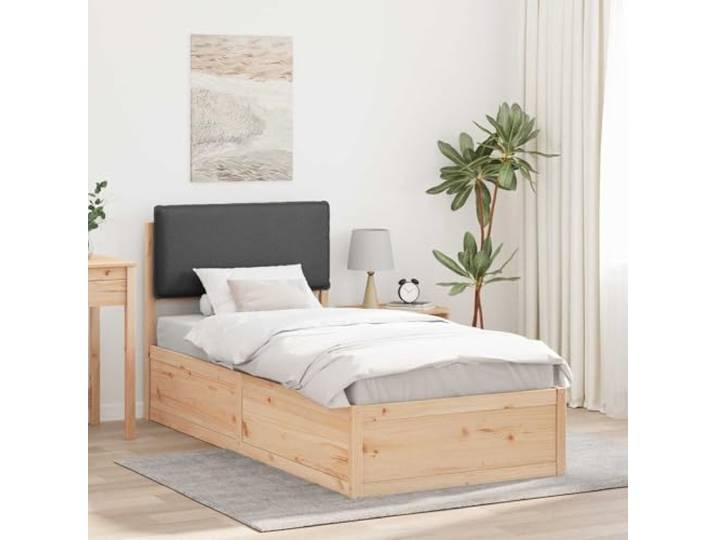Polsterbettgestell Kiefernholz Schlafzimmer Modern Dunkelgrau 90x190 cm Bettgestell mit gepolstertem Kopfteil Dunkelgrau 90x190 cm Massivholz Kiefer Lattenrost Ohne Boxspring Modern Stabil