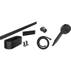 hansgrohe WallStoris Bundle Komplett-Set Duschkopf 105 3 Strahlarten Activation wassersparend, Duschstange 70 cm und Accessoireset, 24291670, Farbe: Mattschwarz