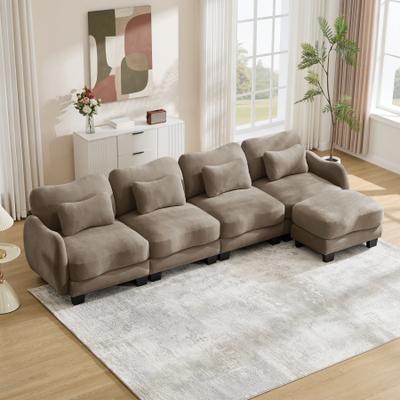 Loedds 4-Seat Chenille L-Shaped Modular Sectional Sofa with Ottoman & Lumbar Pillows