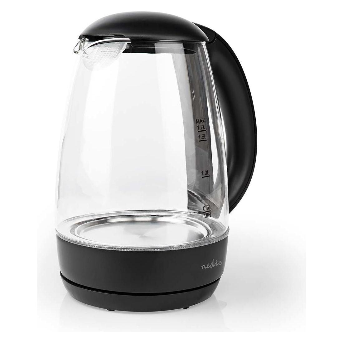 Nedis Wasserkocher - Verdecktes Heizelement - Glasgehäuses - Blaue LED-Leuchte - 360°-Drehsockel (1.70 l) (KAWK330EGS)
