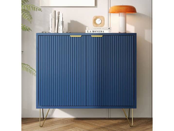 Buffet - LUMINARIX - 4 portes - Design moderne - Métal - 80x40x78 cm - Bleu foncé