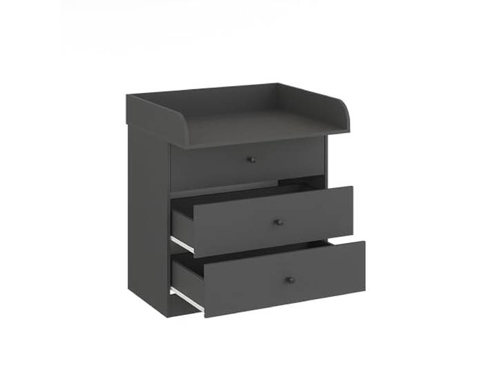 KOMTO Wickelkommode mit Schubladen - Baby Kommode mit Wickelaufsatz, Wickeltisch, Wickelschrank mit Abnehmbarer Wickelsatz Anthrazit Lulliblox M3
