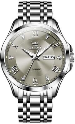 Everyday Crate OLEVS 6702 Automatic Mechanical Watch For Men Waterproof Stainless Steel Watch With Dual Calendar grey