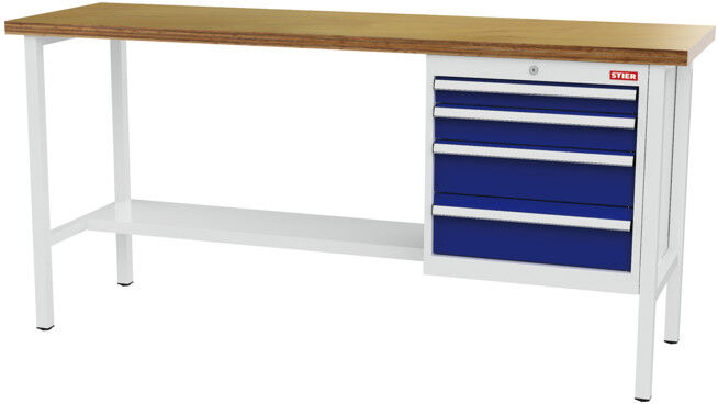 établi STIER avec 4 tiroirs, lxPxH 2 000x600x960 mm, RAL 7035 / RAL 5010 (905019)