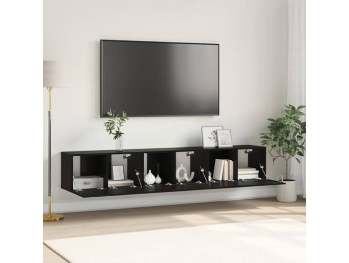 HEFZGDB TV Schrank Set Mittel TV Schrank in Schwarz-Eiche Holzwerkstoff mit DREI Klapptüren für Moderne Unterhaltungselektronik und funktionale Aufbewahrungslösung