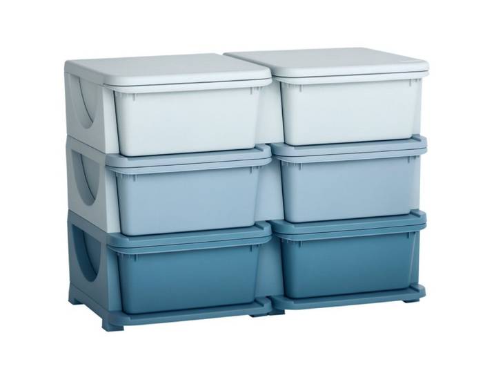 MIBODE Kinderregal Aufbewahrungsbox mit 6 Schubladen Spielzeug Organizer Blau
