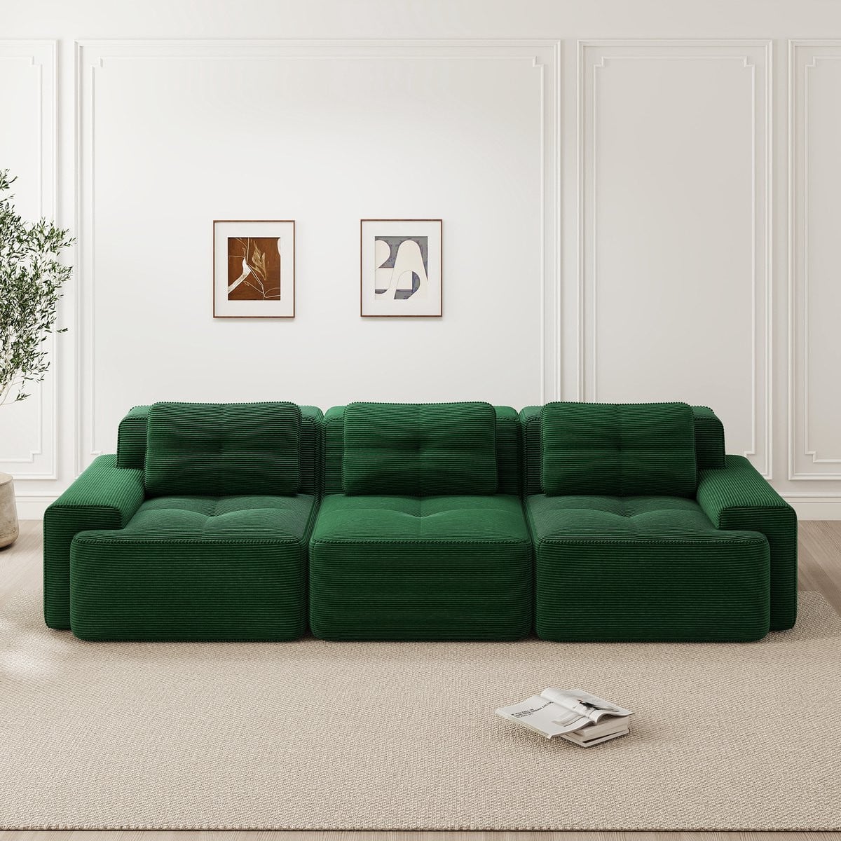 Boneless Wolkenmodule Hoekbank - Corduroy Driezits Bank met Ottoman - Groen