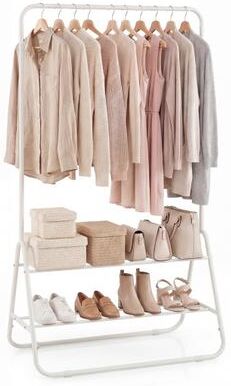 Costway Heavy Duty Clothes Rack with Hanging Rod and Storage Shelves-White