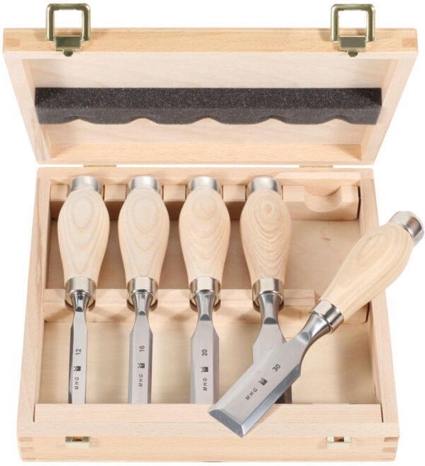 MHG Jeu de 5 ciseaux courts avec manche en bois dans un coffret en bois, Nombre de ciseaux: 5 (KU13103.05)