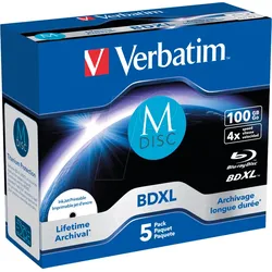 VERBATIM 43834 - BD-R XL, 100GB, bedruckbar, 5er-Pack (M-DISC)
