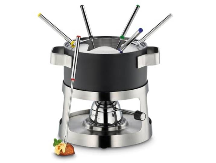 Spring 2627506018 Fondue-Garnitur Andermatt mit Gasbrenner, schwarz Rechaud, Spritzschutz, stufenlos regelbarer Brenner, schwarz matte Außenbeschichtung, induktionsgeeignet