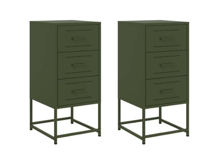 Coespram Nachttische 2er Set Stahl Olivgrün 36x39x78 cm Beistelltisch 2er-Set Metall Beistellschränke für Schlafzimmer oder Wohnzimmer, pflegeleichte Ablage, inklusive Wandhalterung