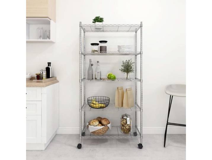 Étagère de rangement 5 niveaux roues 75x35x155 cm Chrome 250 kg HB044 - Gris