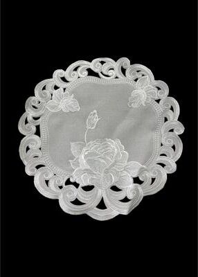 Jiallo "Silver Rose Embroidered Cutwork Round Placemat, 16-Inch diameter Table Linen Decor - 16"""