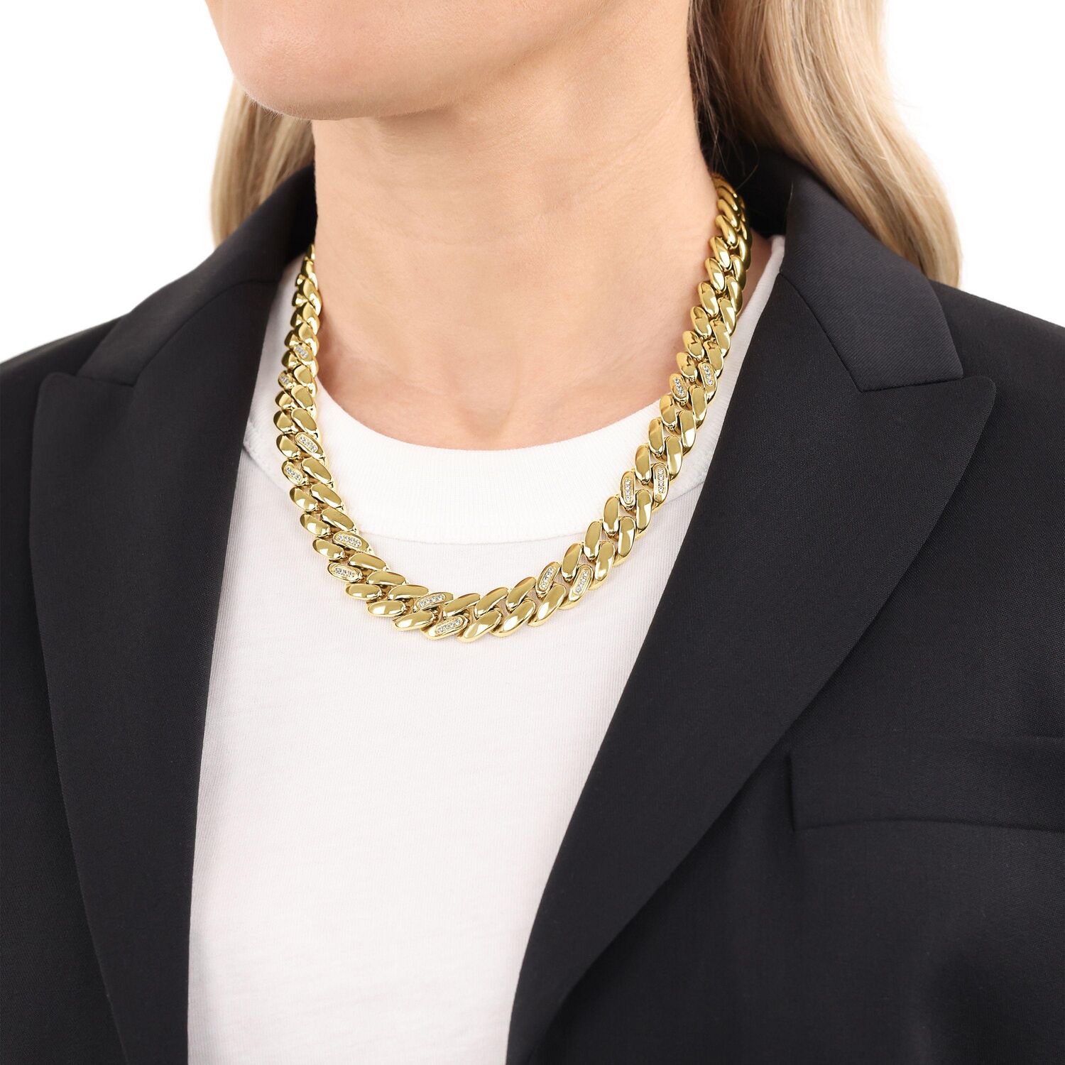 Joop! Collier JOOP "Schmuck, Geschenk", gold (gelbgoldfarben, kristallweiß), Halsketten, Damen, Edelstahl, L: 46 B: 12mm, Collier, mit Zirkonia (synth.), B:12mm