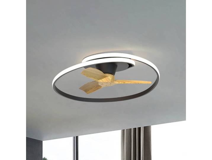 Mantra Iluminación LED-Deckenventilator Ocean schwarz/holz DC leise Ø 78 cm CCT Ocean, dimmbar, Holz hell, für Wohn- / Esszimmer, Kunststoff, Modern