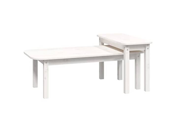 GHVBNMF 2er Set Couchtisch Verschachtelbar Massivholz Kiefer Weiß Satztische aus massivem Nadelholz für Wohnzimmer und Gästezimmer: Ineinander schiebbares Duo für flexible Stellflächen.