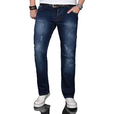 Regular-fit-Jeans ALESSANDRO SALVARINI "ASJulio", Herren, Gr. W38L34, Länge 34, blau (as, 062, dunkelblau), Denim/Jeans, Obermaterial: 100% Baumwolle, Destroyed-Effekte, leichte Abriebeffekte, Jeans, mit geradem Bein