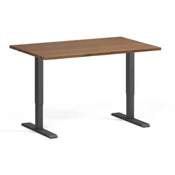 Höhenverstellbarer Schreibtisch, 2 Motoren, 74-121 cm, Tischplatte 120x80 cm, schwarzes Metallgestell, Nussbaum