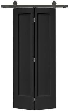 Klair Living Black 1-Panel Shaker MDF Composite Bi-Fold Barn Door with Sliding Hardware Kit