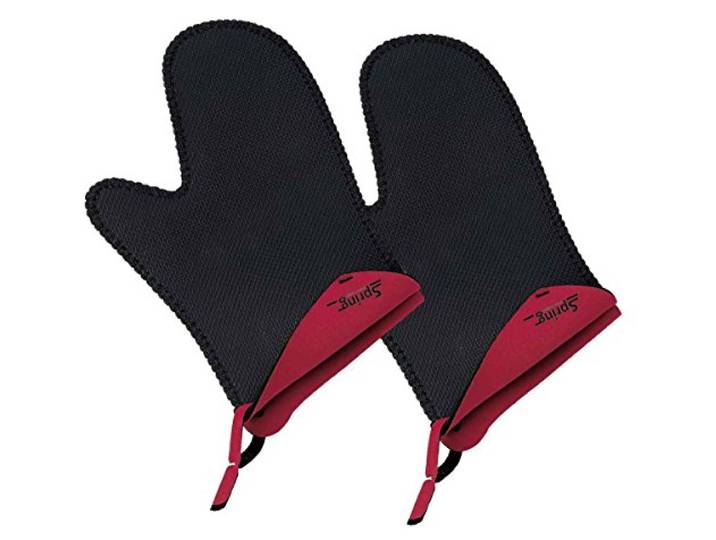 Spring Grips Ovenhandschoenen, hittebestendig neopreen, -40 ° tot 250 °C, antislip, universele maat, 23 x 15 cm, zwart, rood, set