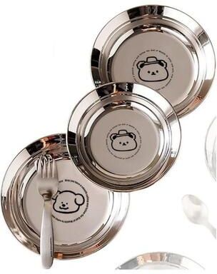 Inspired Living Stainless Steel Mini Round Plates Portion Control, Unbreakable & Dishwasher Safe dog 6.30 Inches