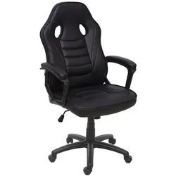 Décoshop26 - Gaming-Bürostuhl auf Rollen ergonomische Form drehbar höhenverstellbar schwarzes Synthetikmaterial 04_0001839