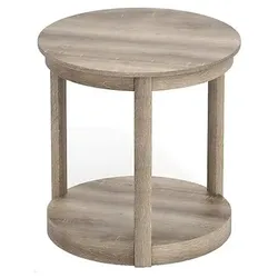 COSTWAY Runder Couchtisch, Wohnzimmer Tisch mit 2 Ebenen, Couchtisch, Gummiholz, Couchtisch