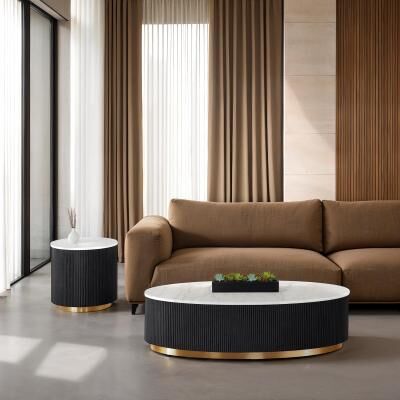 Esofastore Glamorous Living Room Table Set Black Finish Marble Top