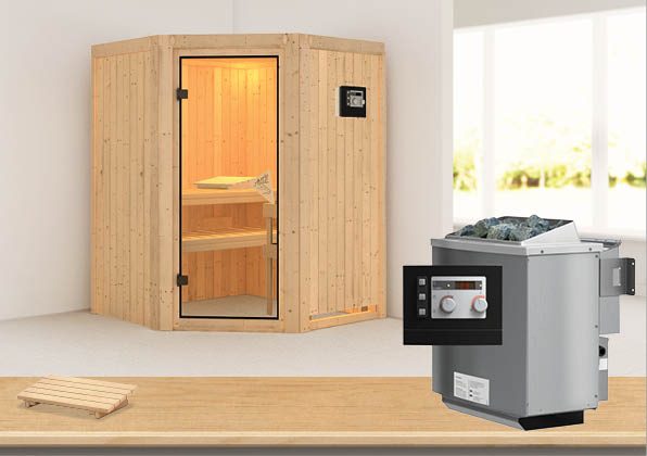KARIBUHOLZT Sauna Larin Eck,9kW Bio.Strg easy bronz.GGT 08288333