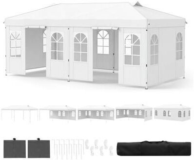Costway 10 x 20 FT Pop Up Canopy Tent with 6 Sidewalls and Adjustable Height-White