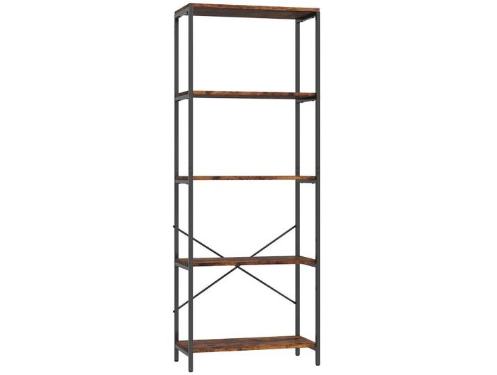 Homcom Bücherregal Standregal mit 5 Ebenen Büroregal Braun, Metall, 35x161x79 cm, Wohnzimmer, Regal, Bücherregale