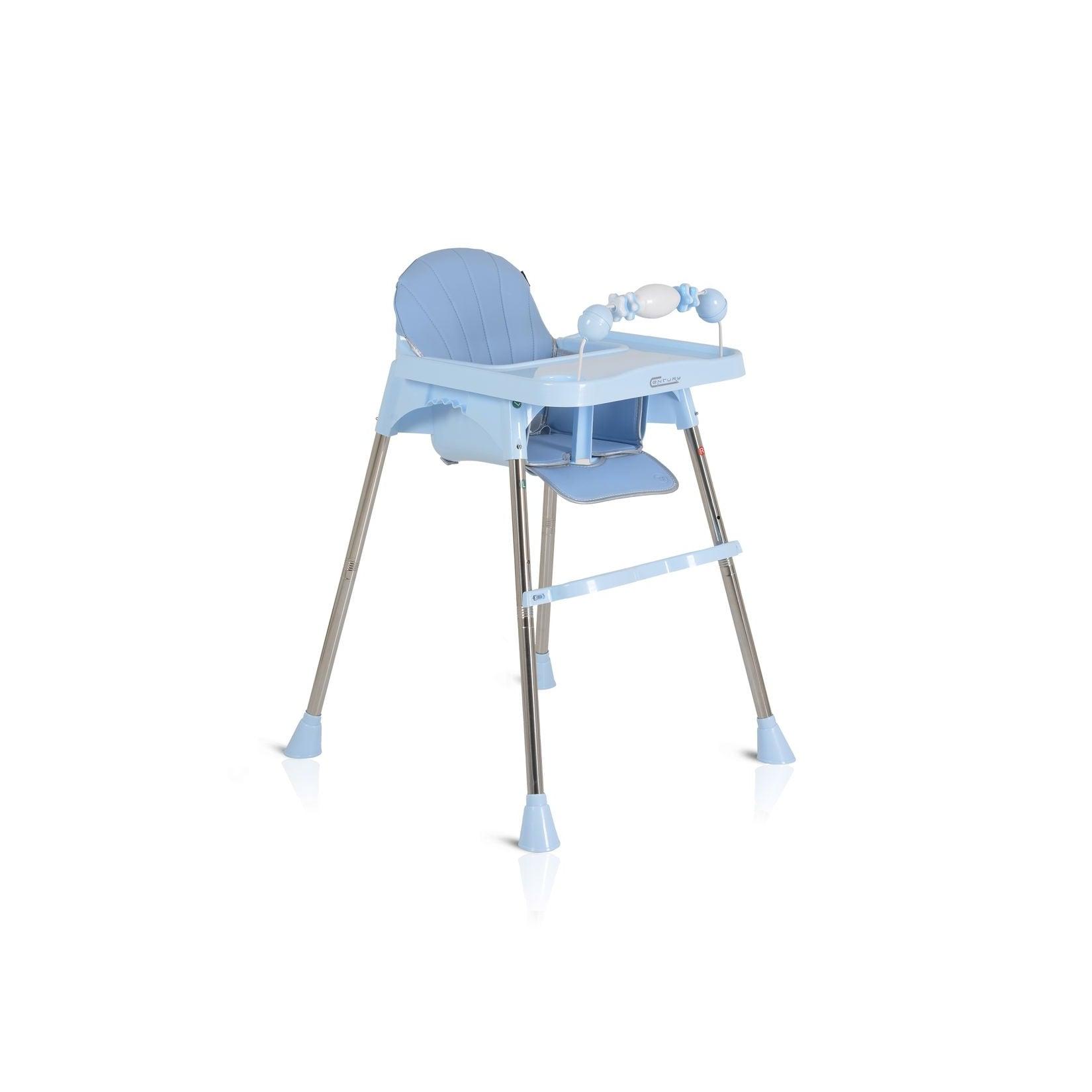 Moni Kinderhochstuhl Century, Spielzeug, Tablett verstellbar, Gurt, Fußstütze blau