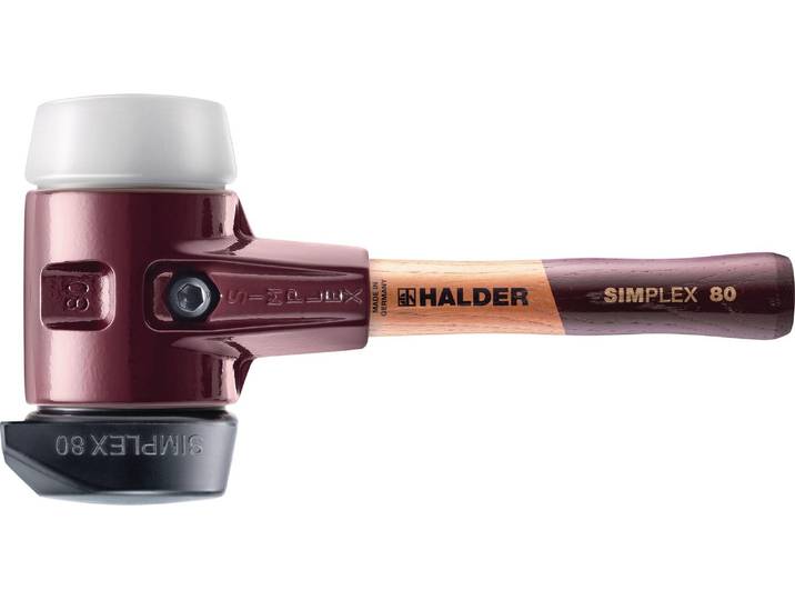 Maillet HALDER SIMPLEX Caoutchouc chargé\, avec pied intégré / superplastique\, avec boîtier en fonte malléable et manche en bois de haute qualité - D=80 mm - Manche extra-court - 3027.282