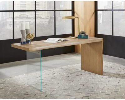 Crafters and Weavers Seabourne Modern Coastal Writing Desk in White Oak and Glass
