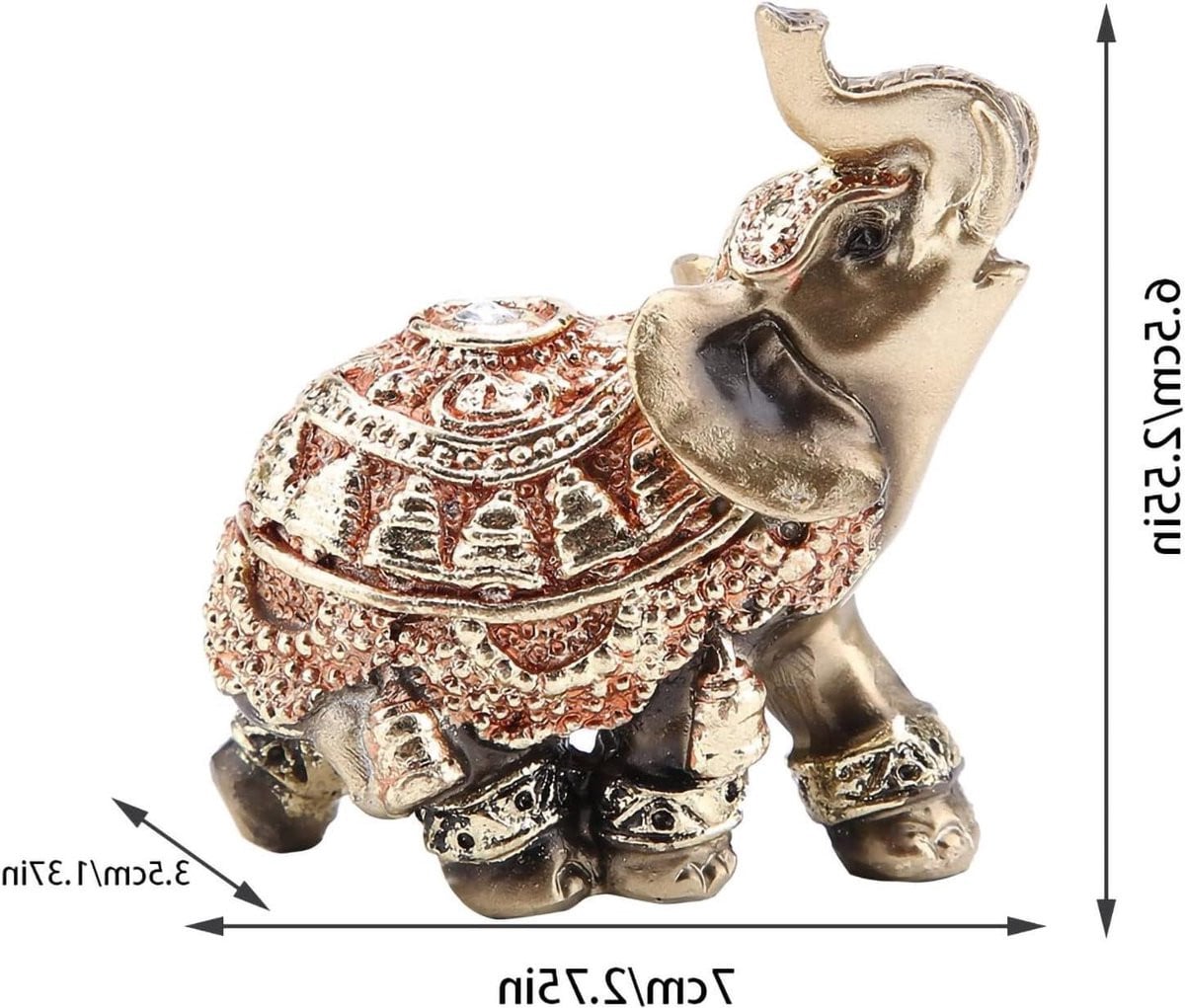 Gouden Olifant Beeldje Feng Shui Decoratie Hoogte: 11 cm - Goud