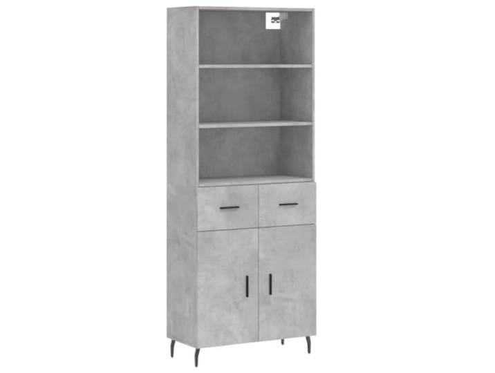 KKgypkn Highboard Betongrau 69,5x34x180 cm Holzwerkstoff Metallfüße, Stauraum mit Türen, Stabile Konstruktion, Für Wohnzimmer