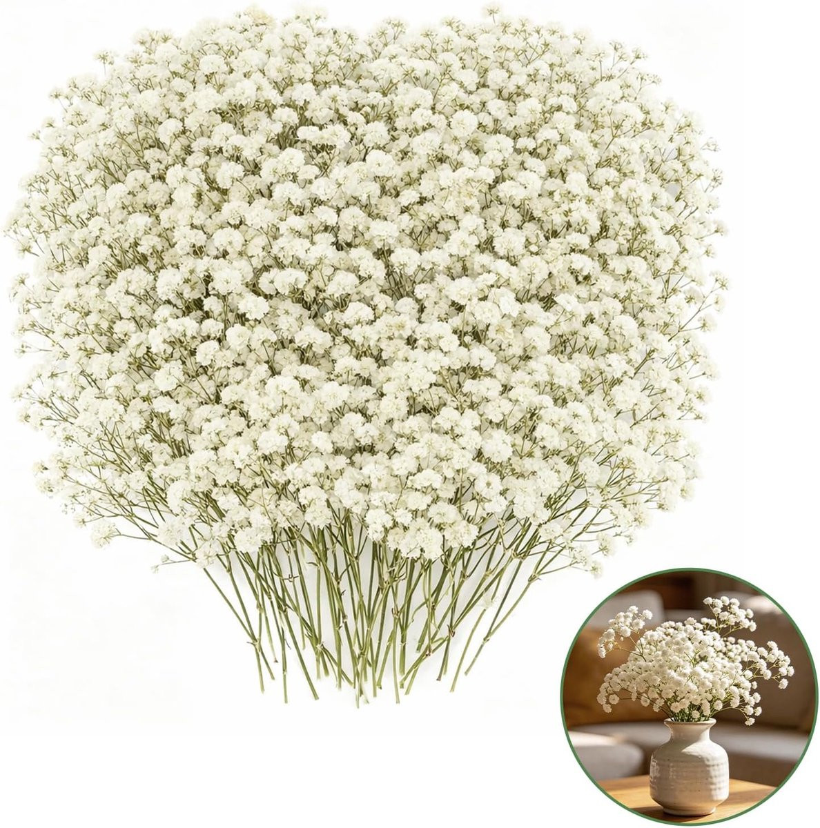 Gedroogde Geperste Bloemen, Echte Witte Gypsophila, Mini Gemengde Bloemenset voor Vaas, Harskunst en DIY Bruiloftskaarten