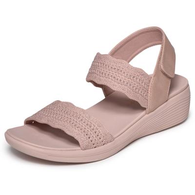 Sandale SKECHERS "ARYA", Damen, Gr. 42, Textil, rosa, Strukturmuster, Schuhe Sandale, Sommerschuh, Keilsandalette mit komfortablem Luxe Foam