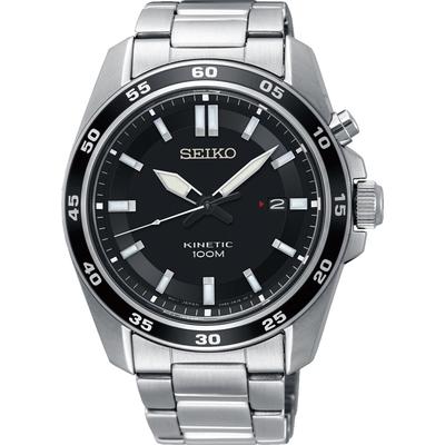 Kineticuhr SEIKO, silber (silberfarben, schwarz, schwarz), Armbanduhren, Herren, silberfarben, Armbanduhr, Herrenuhr, Datum, Edelstahlarmband
