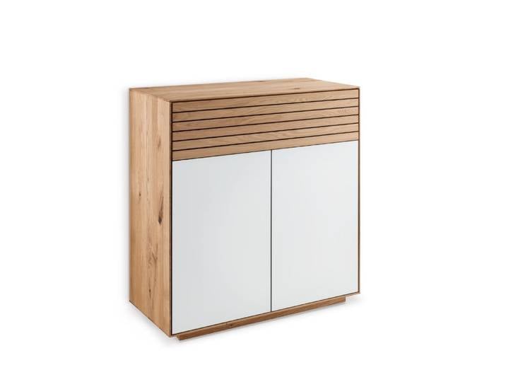 Kommode 80x84cm 'Trentino' Wildeiche & Glas weiß