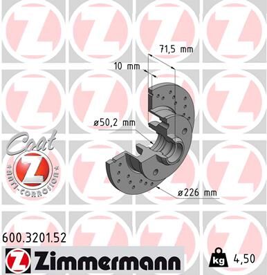 Zimmermann Bremsscheibe Sport Coat Z 600.3201.52 Hinterachse Gelocht 226mm 10mm Für Vag