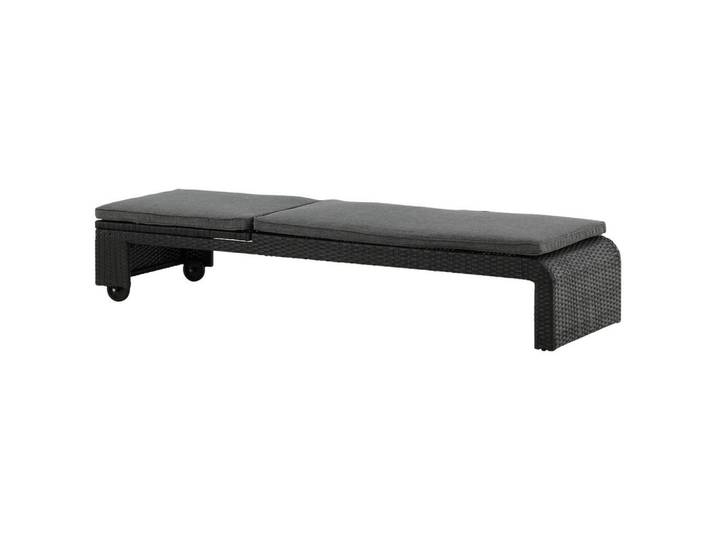 Gardenson Sonnenliege, Schwarz, Kunststoff, 60x32x196 cm, Räder am Kopfende, Auflage, Raster, Gartenmöbel, Balkonmöbel, Balkonliegen