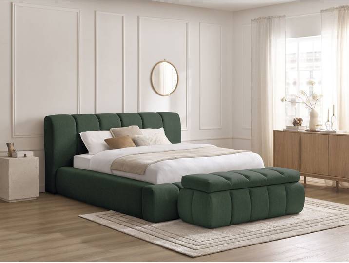 Lit coffre DENALI tissu lisse + Bout de lit DENALI 160x200 + bout de lit 140